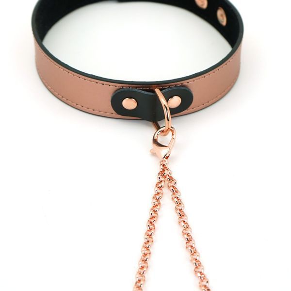 Нашийник із затискачами для сосків Liebe Seele Rose Gold Memory Collar with Nipple Clamps, шкіра SO9495 фото