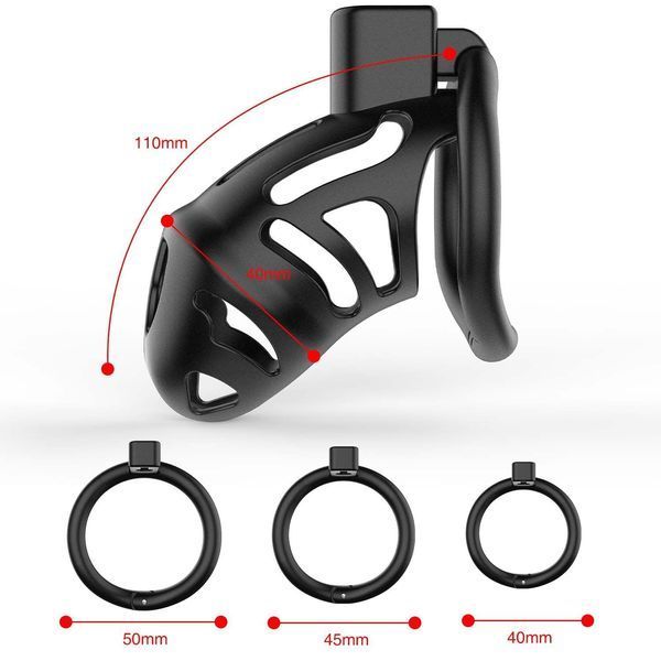 Клетка для пениса LOCKINK SEVANDA Plastic Penis Chastity Cage, черная, 3 кольца разных размеров SX2841 фото