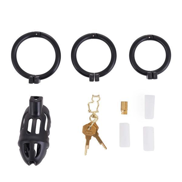 Клетка для пениса LOCKINK SEVANDA Plastic Penis Chastity Cage, черная, 3 кольца разных размеров SX2841 фото