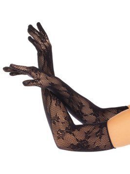 Перчатки Leg Avenue Lace Opera Length Gloves, One Size, черные, выше локтя, сетка с цветочным узором SX1055 фото