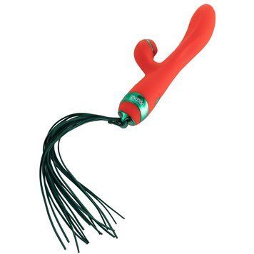 Вибратор-кролик с пульсацией и флоггером LOCKINK SEVANDA Whip Vibrating Massage Wand, красно-зеленый SX0903 фото