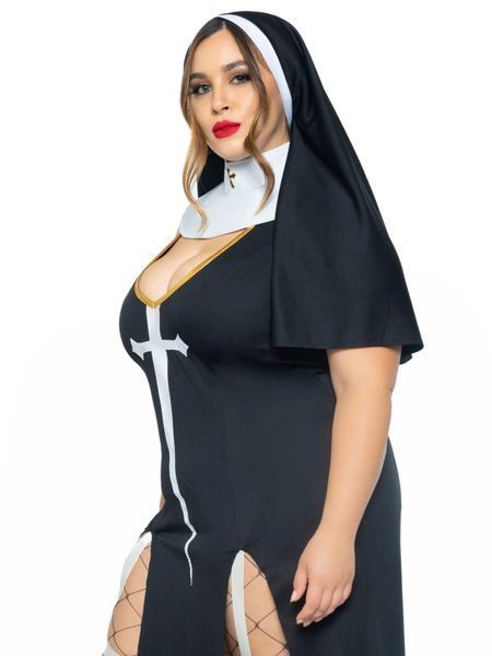 Костюм монашки-грешницы Leg Avenue Sultry Sinner 1X-2X, платье, головной убор, воротник SX1731 фото