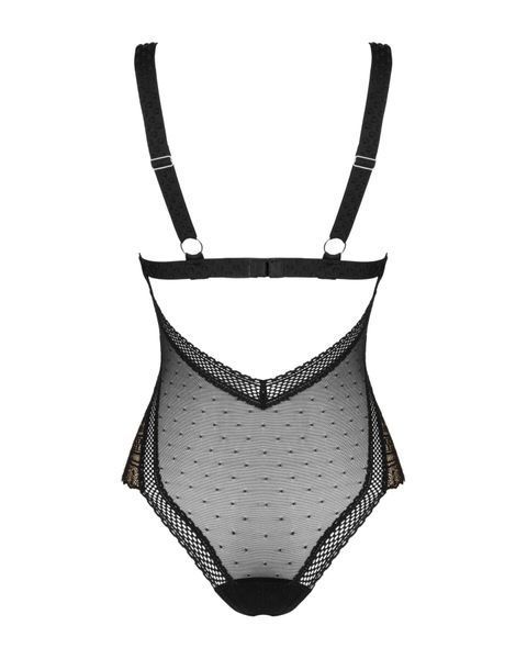 Кружевное боди с декольте Obsessive Estiqua teddy M/L, черное, широкие лямки SO7260 фото