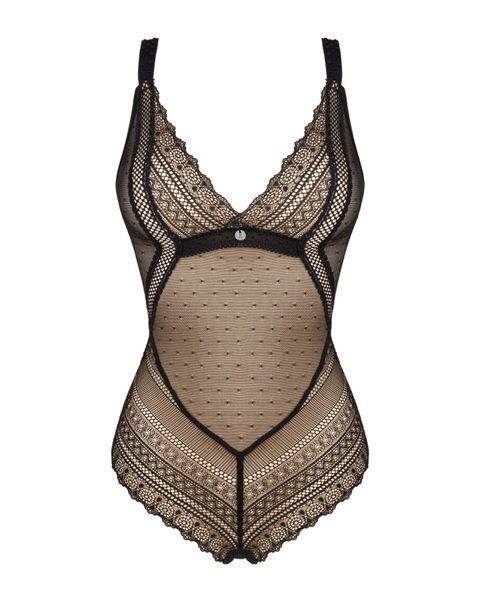Кружевное боди с декольте Obsessive Estiqua teddy M/L, черное, широкие лямки SO7260 фото