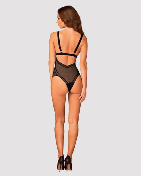 Кружевное боди с декольте Obsessive Estiqua teddy M/L, черное, широкие лямки SO7260 фото