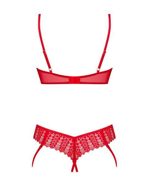 Комплект Obsessive Ingridia 2-pcs crotchless set M/L, червоний, з доступом, відкриті груди SO9032 фото