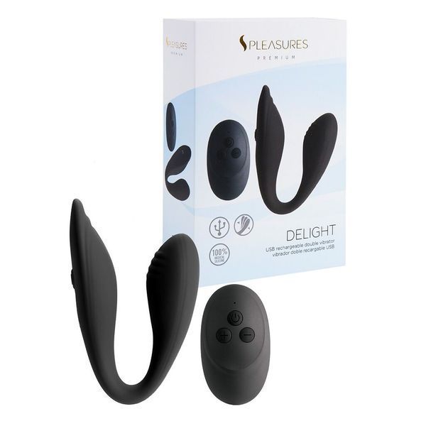 Двойной вибратор S Pleasures Premium Delight, черный, для клитора и точки G, 10 режимов SX1611 фото
