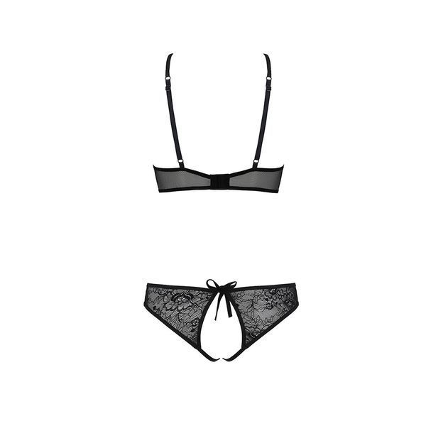 Комплект: бра, трусики с ажурным декором и открытым шагом Passion URSULA SET XXL/XXXL, black SO5843 фото