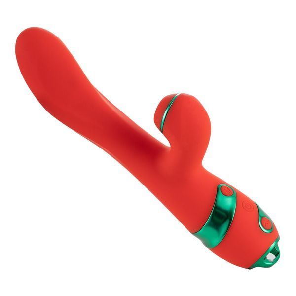 Вибратор-кролик с пульсацией и флоггером LOCKINK SEVANDA Whip Vibrating Massage Wand, красно-зеленый SX0903 фото