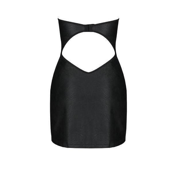 Мини-платье из экокожи Passion CELINE CHEMISE XXL/XXXL, black, шнуровка, трусики в комплекте SO6408 фото