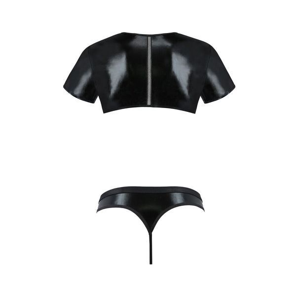 Комплект мужского белья под латекс Passion 057 SET PETER XXL/XXXL Black, кроп-топ, стринги SO7635 фото