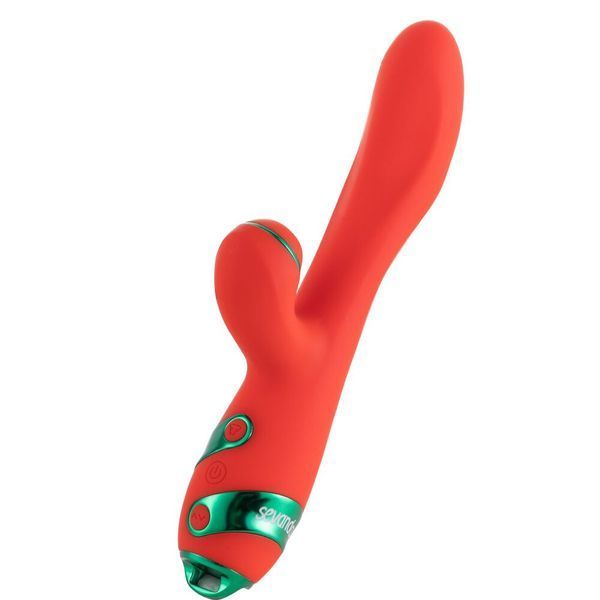 Вибратор-кролик с пульсацией и флоггером LOCKINK SEVANDA Whip Vibrating Massage Wand, красно-зеленый SX0903 фото