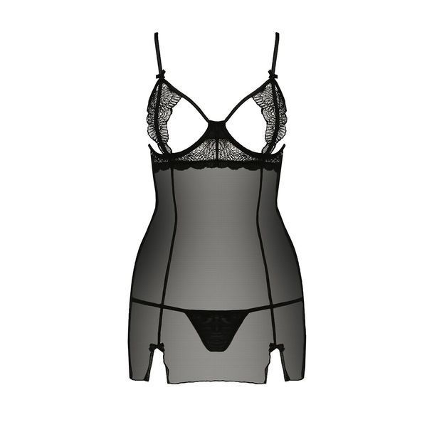 Прозрачная сорочка приталенная Passion QUENTRIS CHEMISE XXL/XXXL, black, трусики PS26606 фото