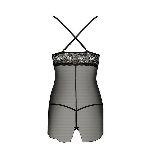 Прозрачная сорочка приталенная Passion QUENTRIS CHEMISE XXL/XXXL, black, трусики PS26606 фото