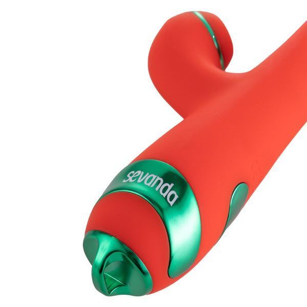 Вибратор-кролик с пульсацией и флоггером LOCKINK SEVANDA Whip Vibrating Massage Wand, красно-зеленый SX0903 фото