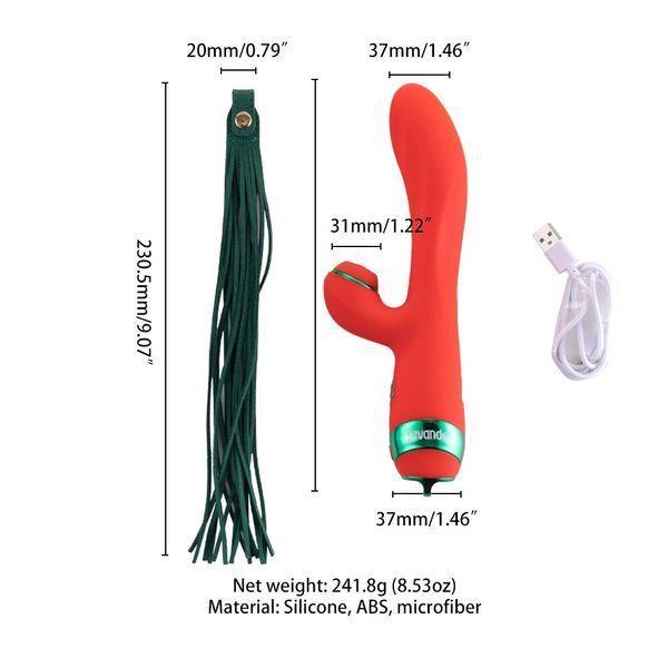 Вибратор-кролик с пульсацией и флоггером LOCKINK SEVANDA Whip Vibrating Massage Wand, красно-зеленый SX0903 фото