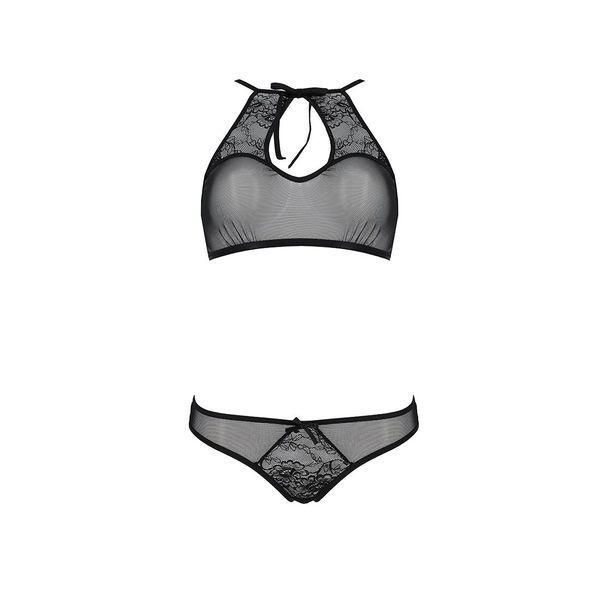 Комплект: бра, трусики с ажурным декором и открытым шагом Passion URSULA SET XXL/XXXL, black SO5843 фото