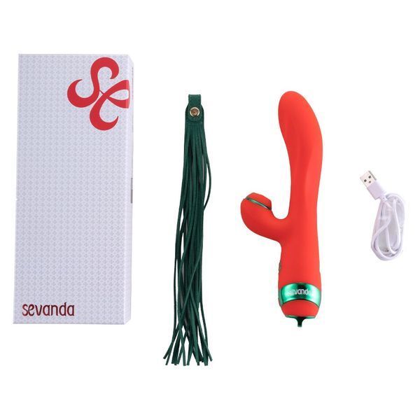 Вибратор-кролик с пульсацией и флоггером LOCKINK SEVANDA Whip Vibrating Massage Wand, красно-зеленый SX0903 фото