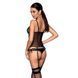 Корсет со шнуровкой Passion NESSY CORSET S/M black, стринги с открытым доступом, пажи для чулок SO8455 фото 2