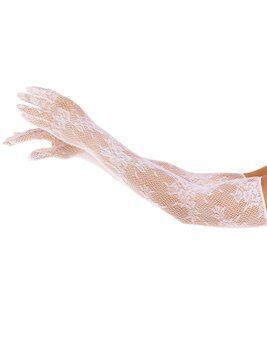 Перчатки Leg Avenue Lace Opera Length Gloves, One Size, белые, выше локтя, сетка с цветочным узором SX1056 фото
