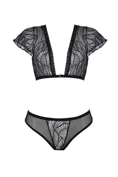 Комплект Passion LEAFA BIKINI black, XXL/XXXL, бюстгальтер-топ з рукавчиками, стрінги-шортики з вирізом SX0499 фото