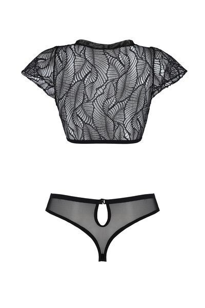 Комплект Passion LEAFA BIKINI black, XXL/XXXL, бюстгальтер-топ з рукавчиками, стрінги-шортики з вирізом SX0499 фото
