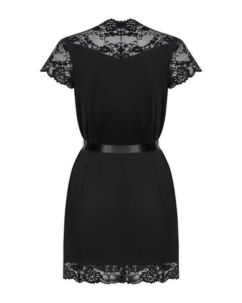 Сатиновый открытый пеньюар на поясе Obsessive 810-PEI&ndash;1 peignoir black L/XL, черный SO7161 фото