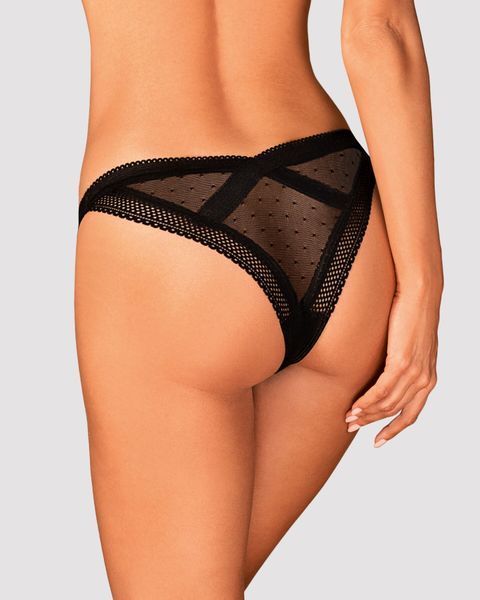 Кружевные трусики с заниженной талией Obsessive Estiqua panties M/L, черные SO7261 фото