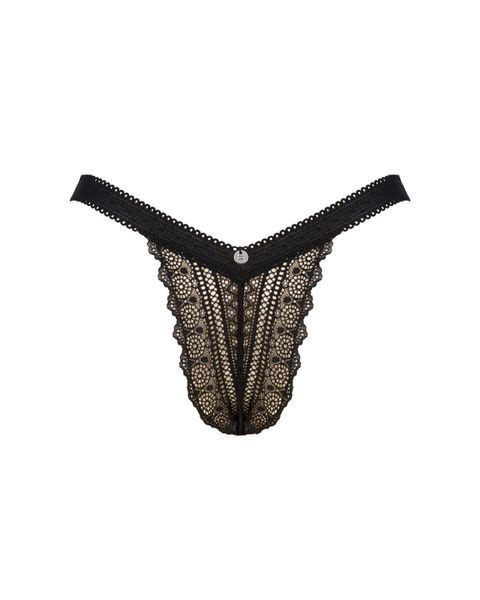 Кружевные трусики с заниженной талией Obsessive Estiqua panties M/L, черные SO7261 фото