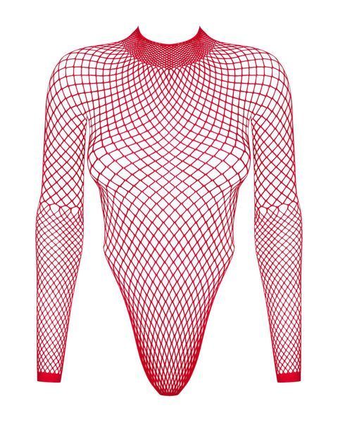 Сетчатый бодистокинг с длинным рукавом Obsessive B126 teddy red S/M/L, красный SO7211 фото