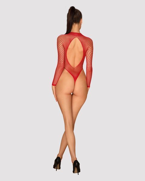 Сетчатый бодистокинг с длинным рукавом Obsessive B126 teddy red S/M/L, красный SO7211 фото