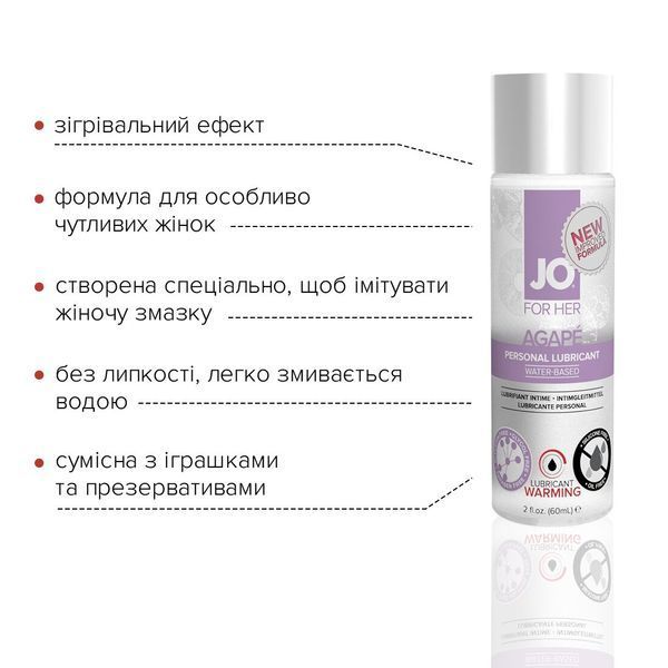 Разогревающая смазка JO AGAPE &mdash; WARMING (60 мл) без глицерина, гликоля и парабенов SO1687 фото