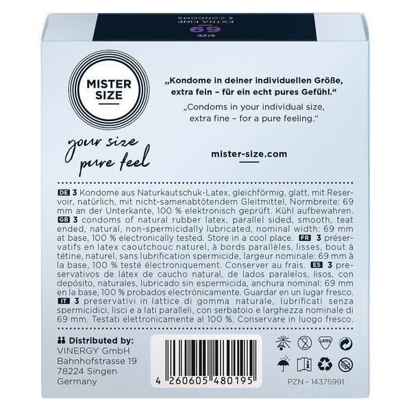 Распродажа!!! Презервативы Mister Size - pure feel - 69 (3 condoms) (срок 04.2026) SO8038-R фото