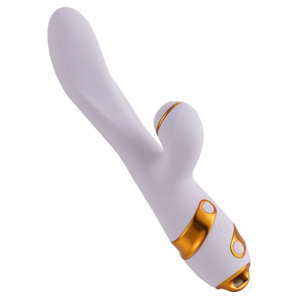 Вибратор-кролик с пульсацией и флоггером LOCKINK SEVANDA Whip Vibrating Massage Wand, бело-золотой SX0904 фото