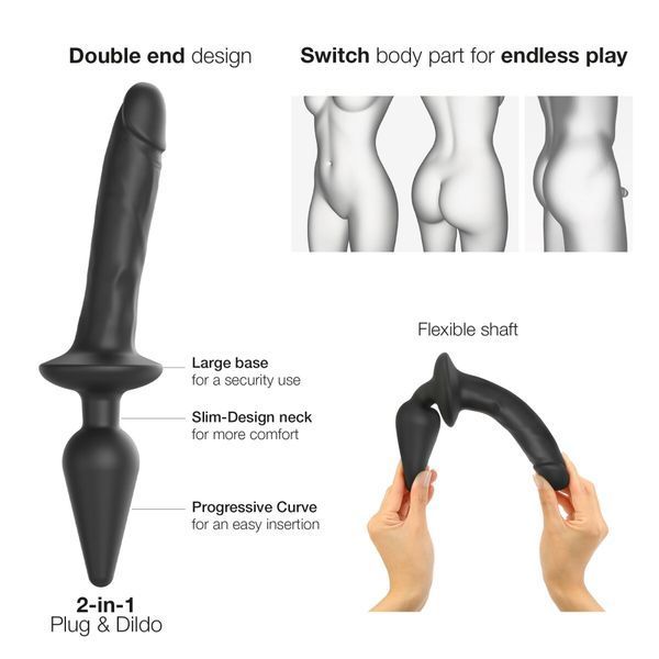 Анальная пробка с дилдо 2в1 Strap-On-Me SWITCH PLUG-IN REALISTIC DILDO Black L, диаметр 4,5/3,4 см SO6828 фото