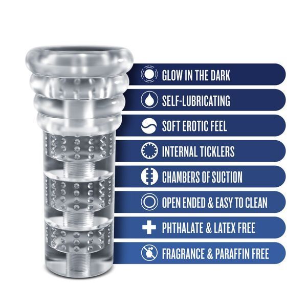 Мастурбатор Blush Rize &ndash; Luz Glow in the Dark Masturbator &ndash; Clear, всмоктування, світиться в темряві SO8833 фото