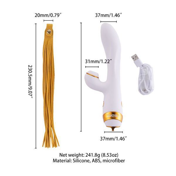 Вибратор-кролик с пульсацией и флоггером LOCKINK SEVANDA Whip Vibrating Massage Wand, бело-золотой SX0904 фото