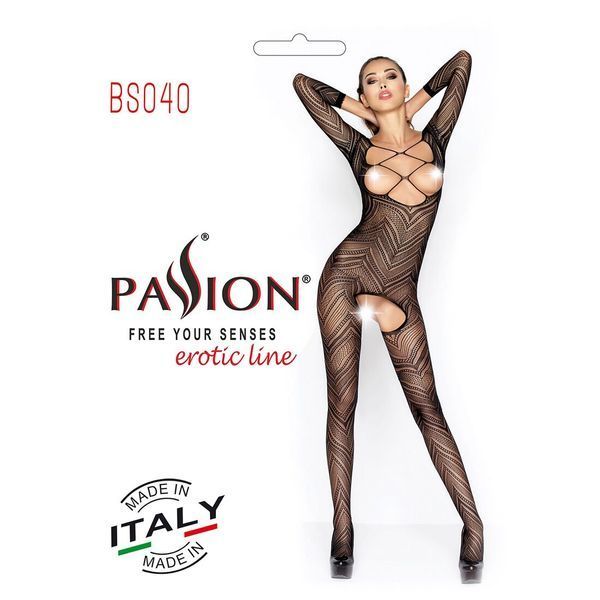 Бодистокинг Passion BS040 black, комбинезон с открытой грудью PBS040B фото