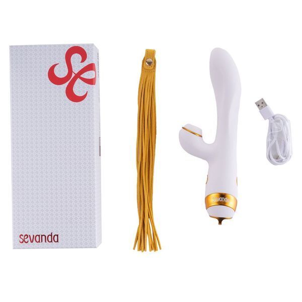 Вибратор-кролик с пульсацией и флоггером LOCKINK SEVANDA Whip Vibrating Massage Wand, бело-золотой SX0904 фото