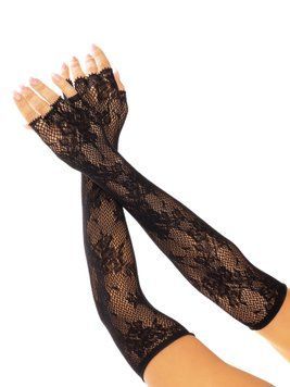 Митенки Leg Avenue Lace Opera Length Fingerless Gloves, черные, ажурные, длина выше локтя SX1057 фото