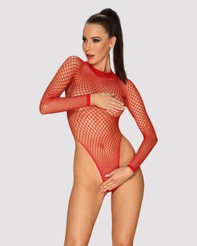 Сетчатый бодистокинг с длинным рукавом Obsessive B126 teddy red XL/XXL, красный SO7212 фото
