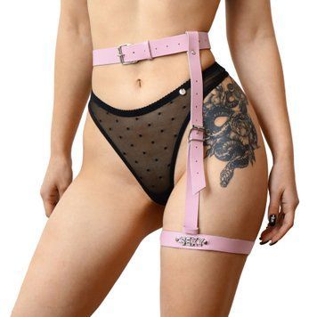 Гартер на ногу Art of Sex - Naomi с надписью SEXY, натуральная кожа, размер XS-2XL, цвет розовый SO7511 фото