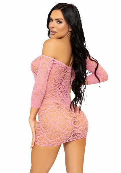 Сукня-сітка з сердечками Leg Avenue Heart net mini dress Pink, зав&rsquo;язки, відкриті плечі, one size SO7960 фото