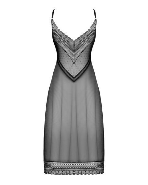 Полупрозрачная длинная сорочка Obsessive Estiqua chemise XS/S, черный, ассиметричный крой SO7262 фото