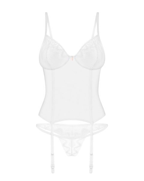 Корсет Obsessive Alissium corset & thong, M/L, гибкие косточки, открытая спина, стринги в комплекте SX0601 фото