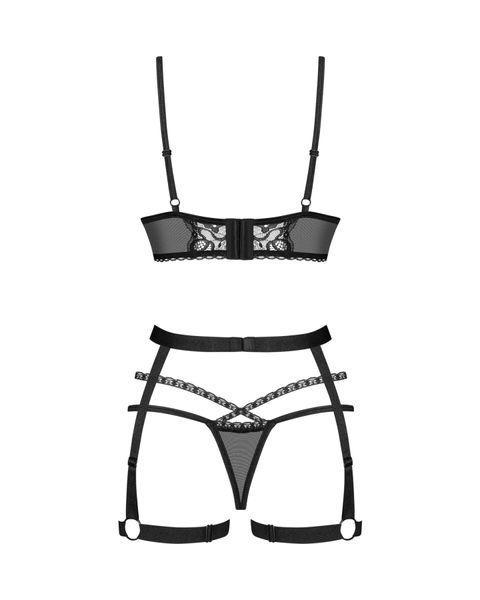 Комплект Obsessive Blomentis 3-pcs set, M/L, мягкий лиф, стринги со стрепами, пояс с гартерами SX1034 фото