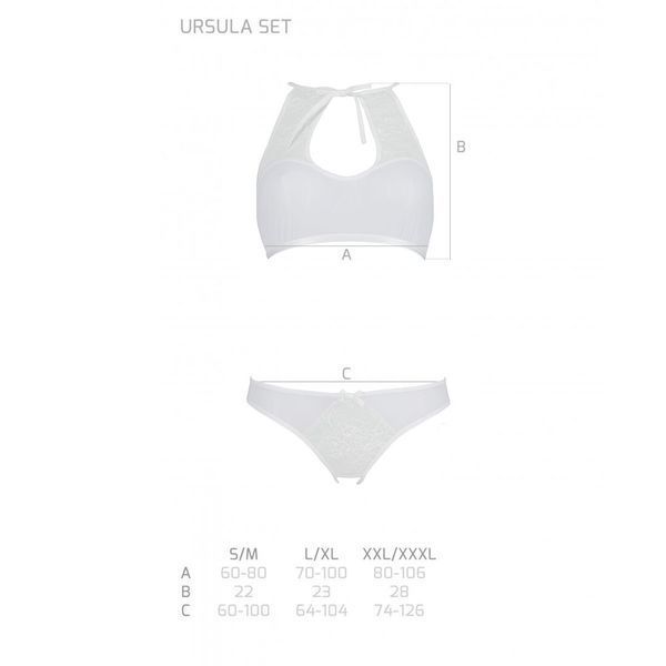 Комплект із бра, трусиків з ажурним декором та відкритим кроком Passion URSULA SET S/M, white SO5845 фото
