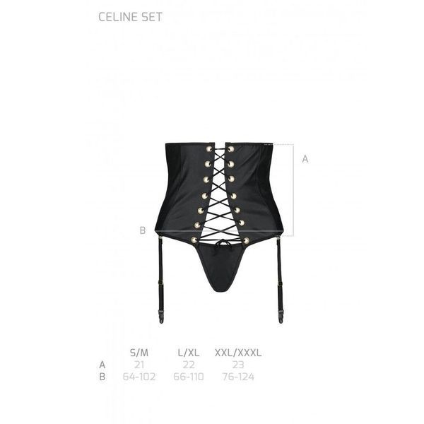 Пояс-корсет з екошкіри Passion CELINE SET S/M, black, шнурівка, знімні пажі для панчіх, стрінги SO6410 фото