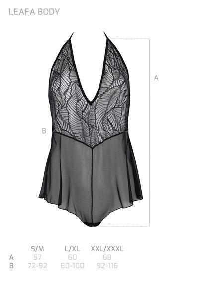 Боди Passion LEAFA BODY black S/M, на завязках, мягкая чашка, низ в виде шортиков SX0501 фото