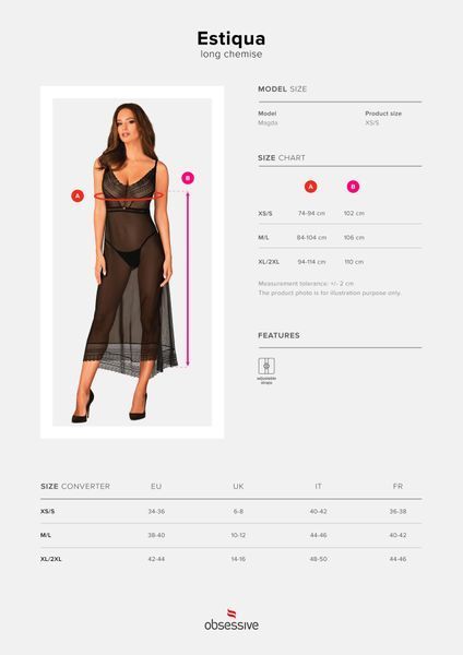 Полупрозрачная длинная сорочка Obsessive Estiqua chemise M/L, черный, ассиметричный крой SO7263 фото